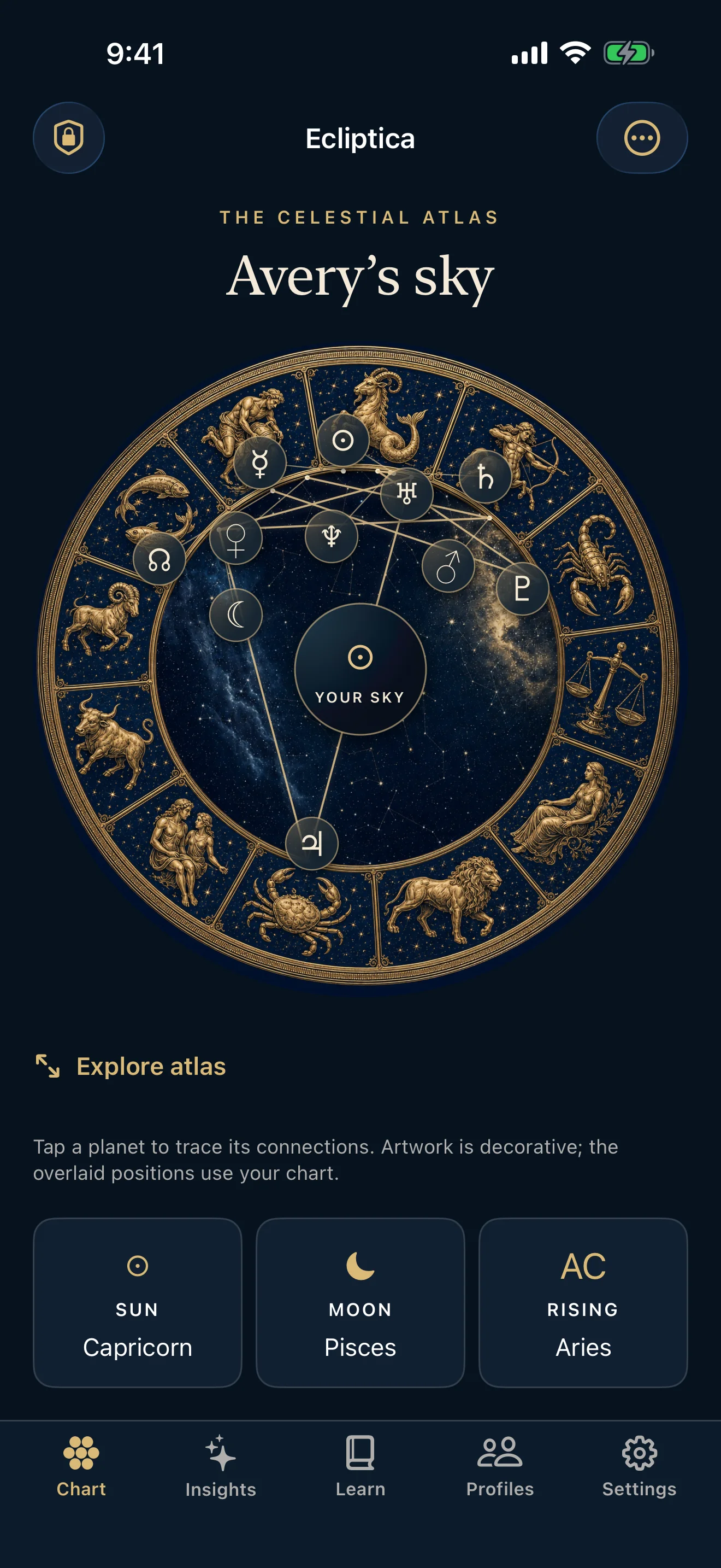 Ecliptica birth chart screen