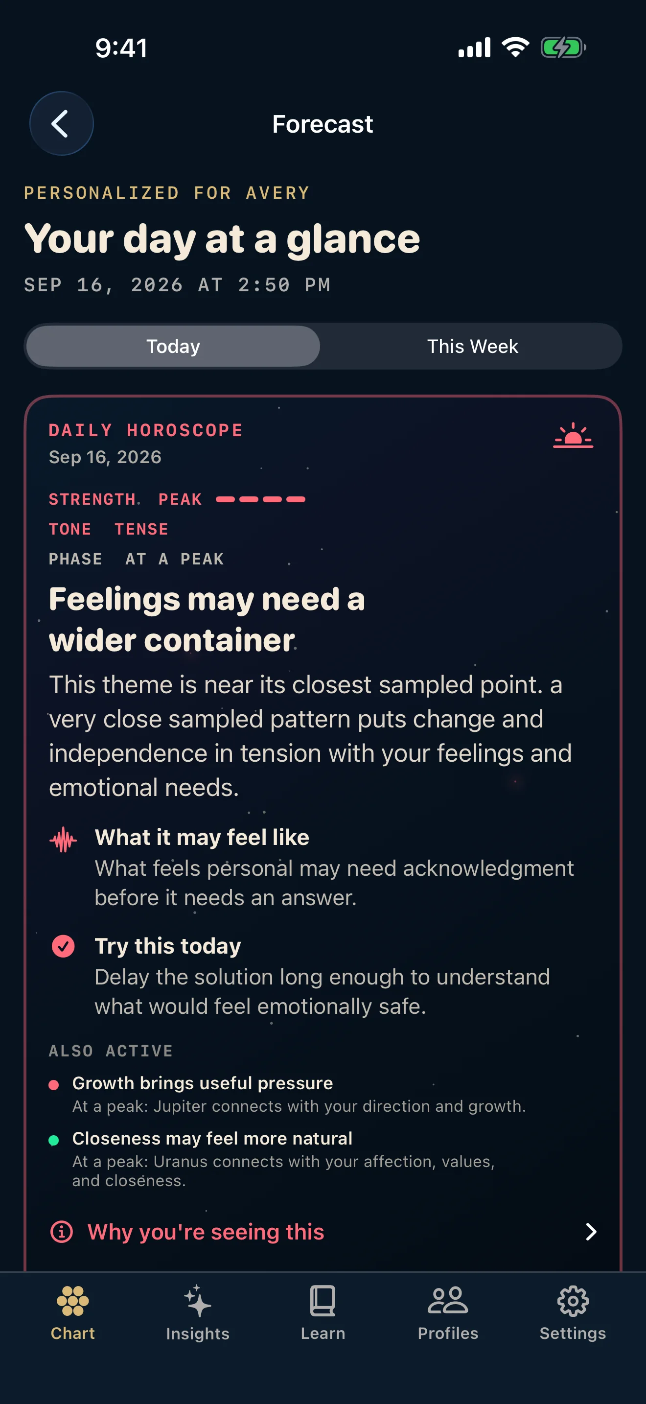 Ecliptica personal daily forecast screen