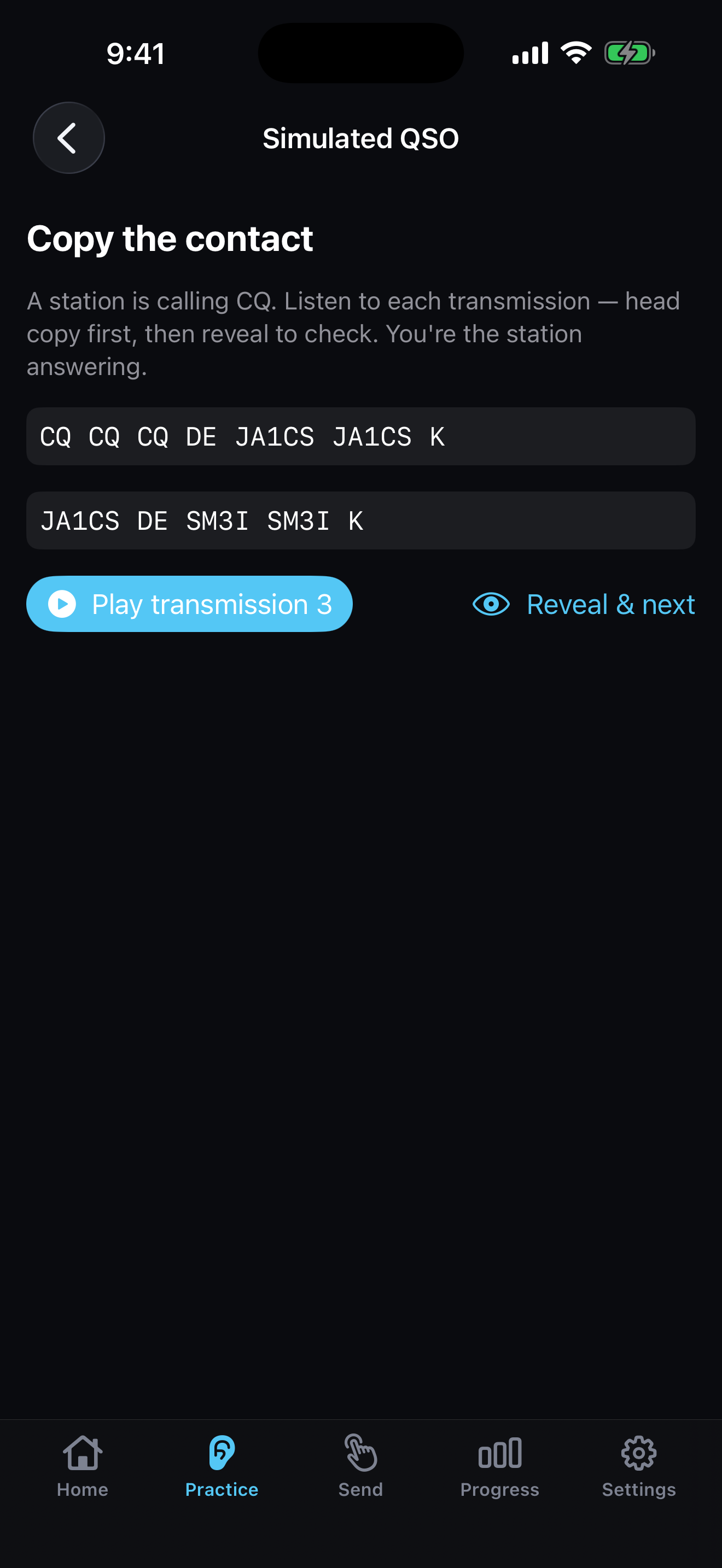 Simulated ham radio QSO practice in Morse Coach