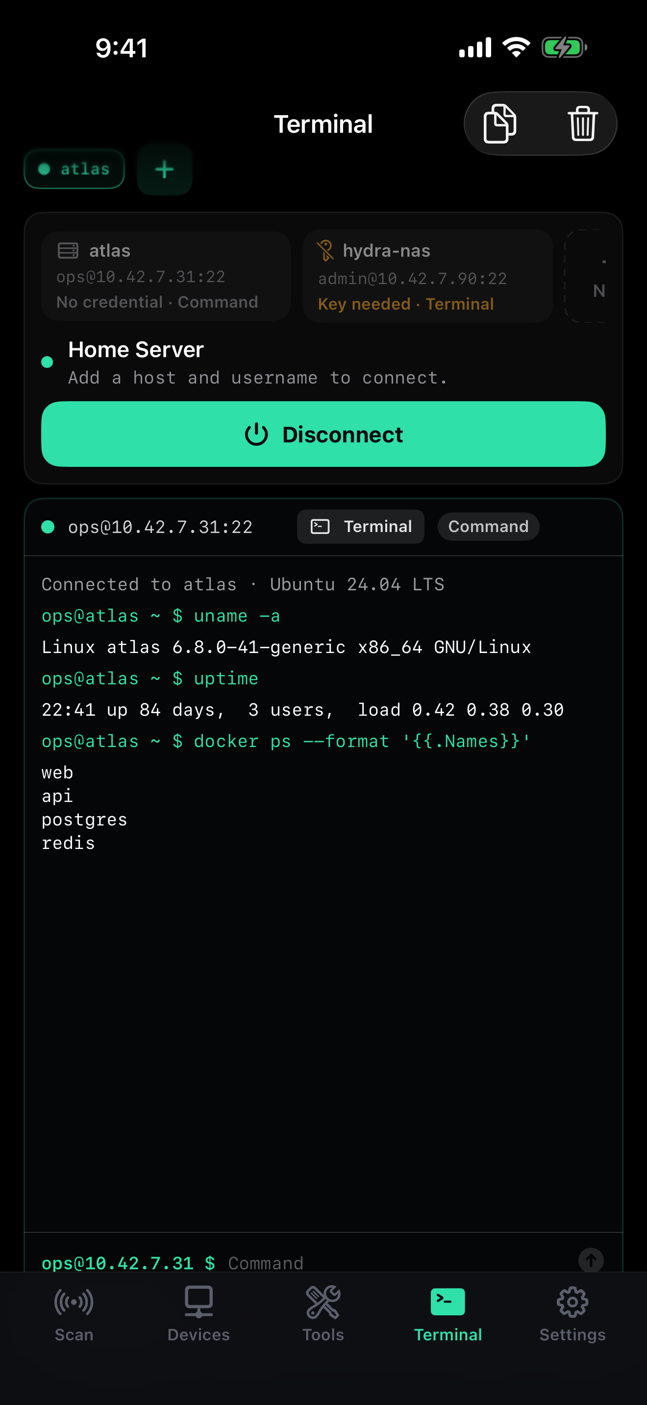 Network Scan SSH terminal screen